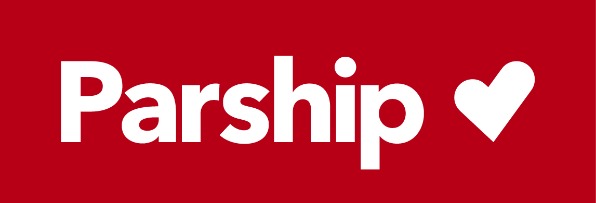 Logo de Parship. Fondo rojo y letras blancas.